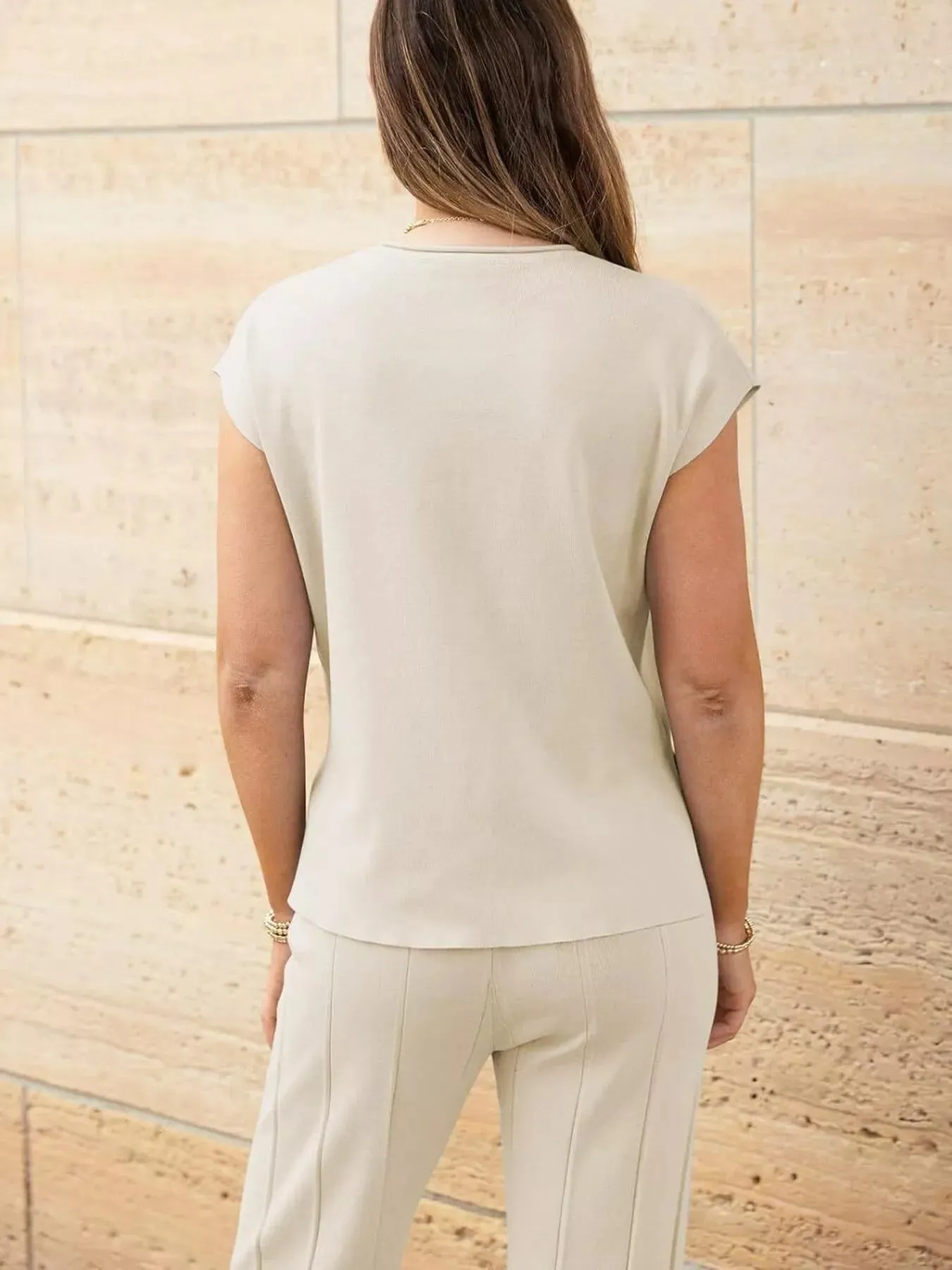 Casual Solid Color Cap Sleeve Top and Pants Knit Set sold by Gigi Laurent product image thumbnail 3