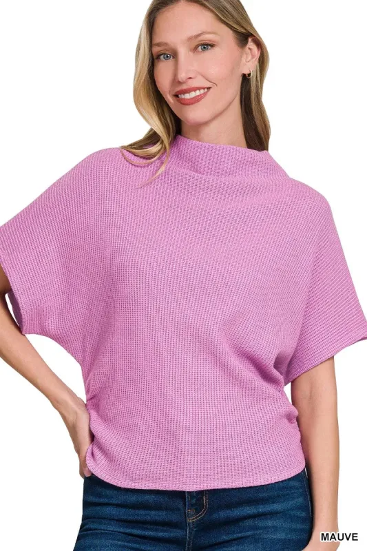 Zenana Mock Neck Sweater with Side Shirred sold by Gigi Laurent