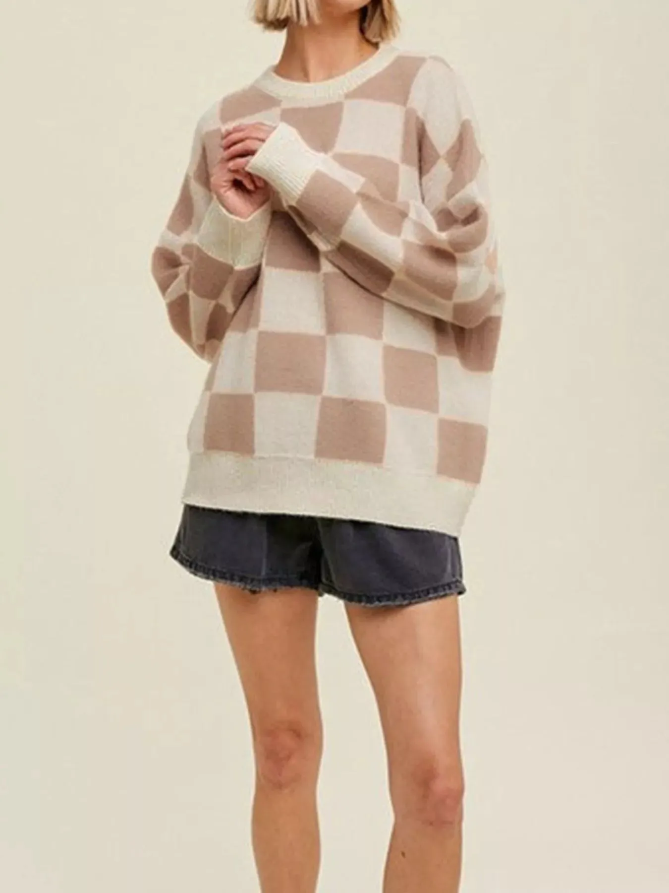 Checkered Pattern Ribbed Trim Knit Baggy Sweater sold by Gigi Laurent product image thumbnail 4