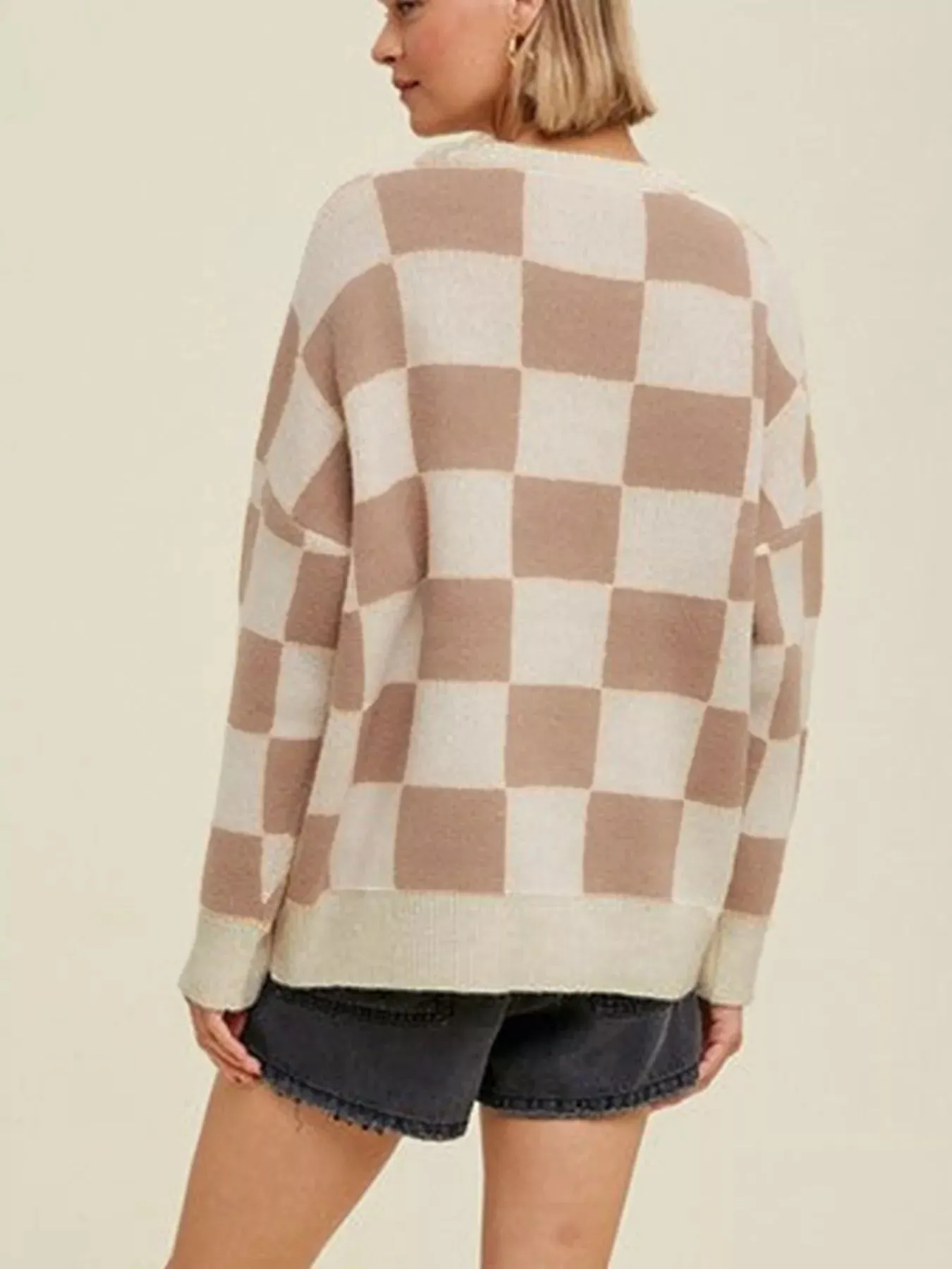 Checkered Pattern Ribbed Trim Knit Baggy Sweater sold by Gigi Laurent product image thumbnail 2