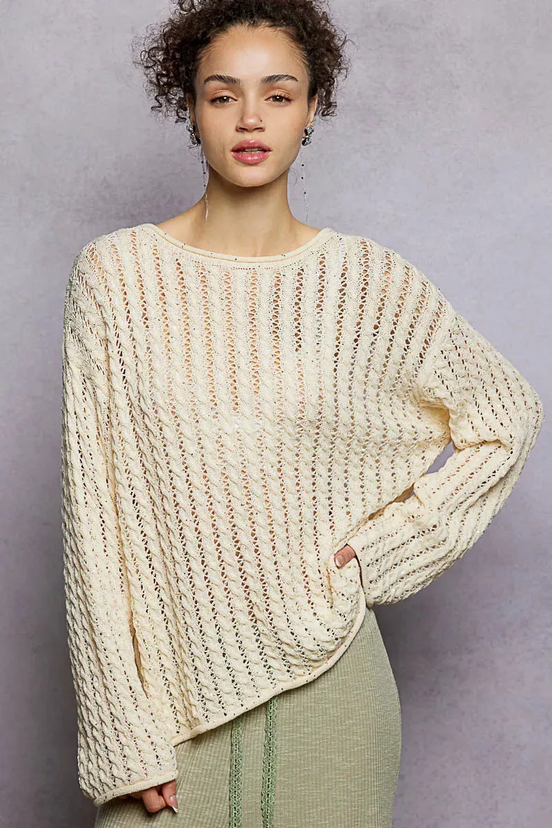 POL Openwork Round Neck Knit Top with Shiny Detail sold by Gigi Laurent product image thumbnail 4