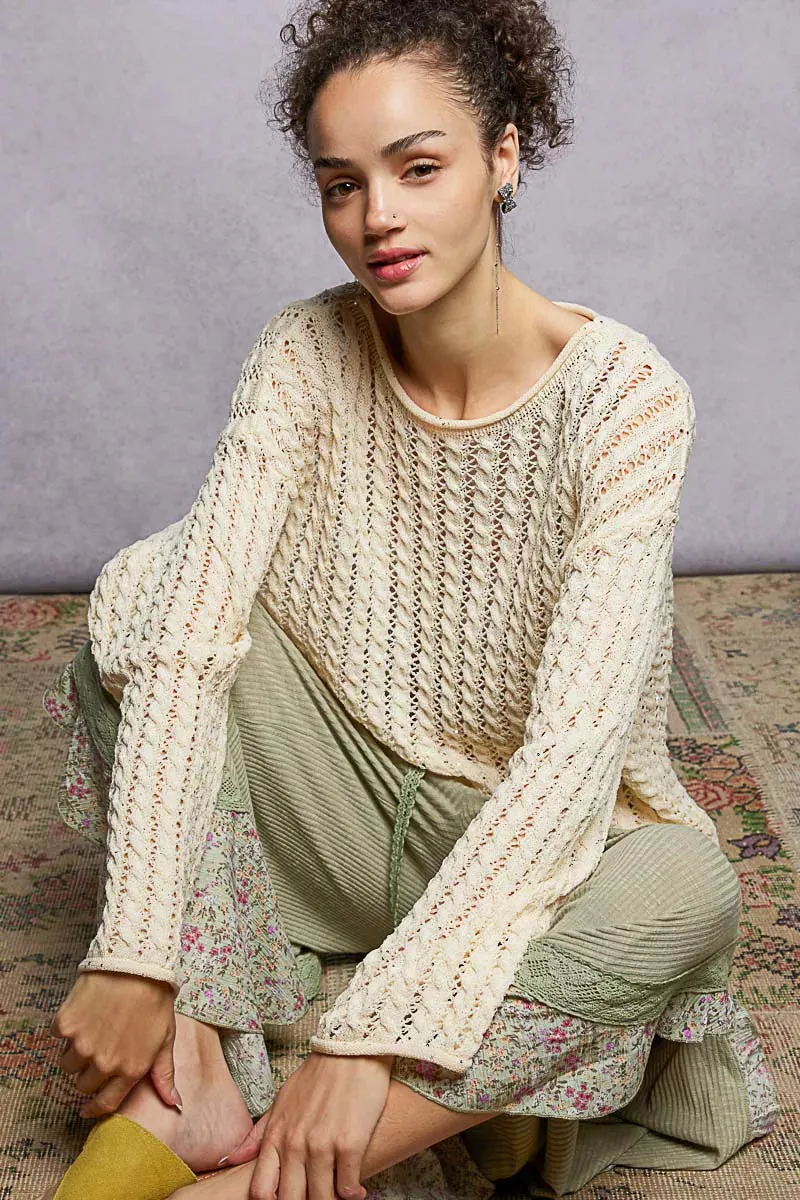 POL Openwork Round Neck Knit Top with Shiny Detail sold by Gigi Laurent product image thumbnail 2