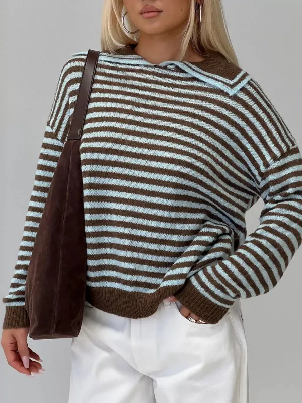 Striped Knit Dropped Shoulder Sweater sold by Gigi Laurent