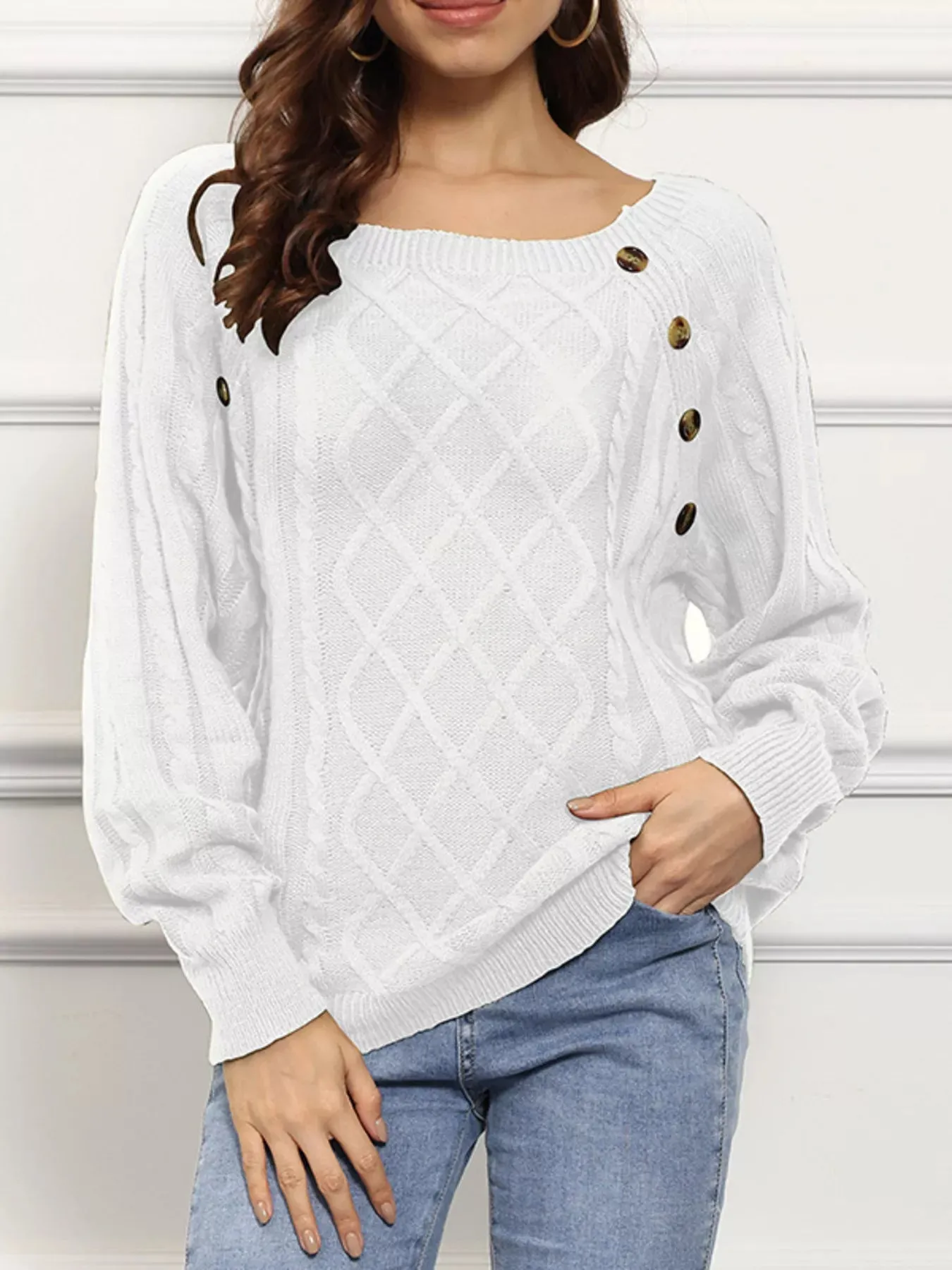 Cable Knit Boat Neck Sweater sold by Gigi Laurent