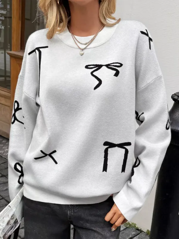 Bow Round Neck Dropped Shoulder Sweater sold by Gigi Laurent