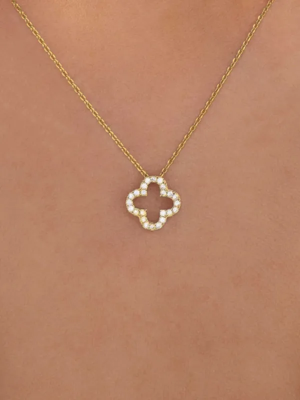 Inlaid Zircon Clover Pendant Necklace sold by Gigi Laurent