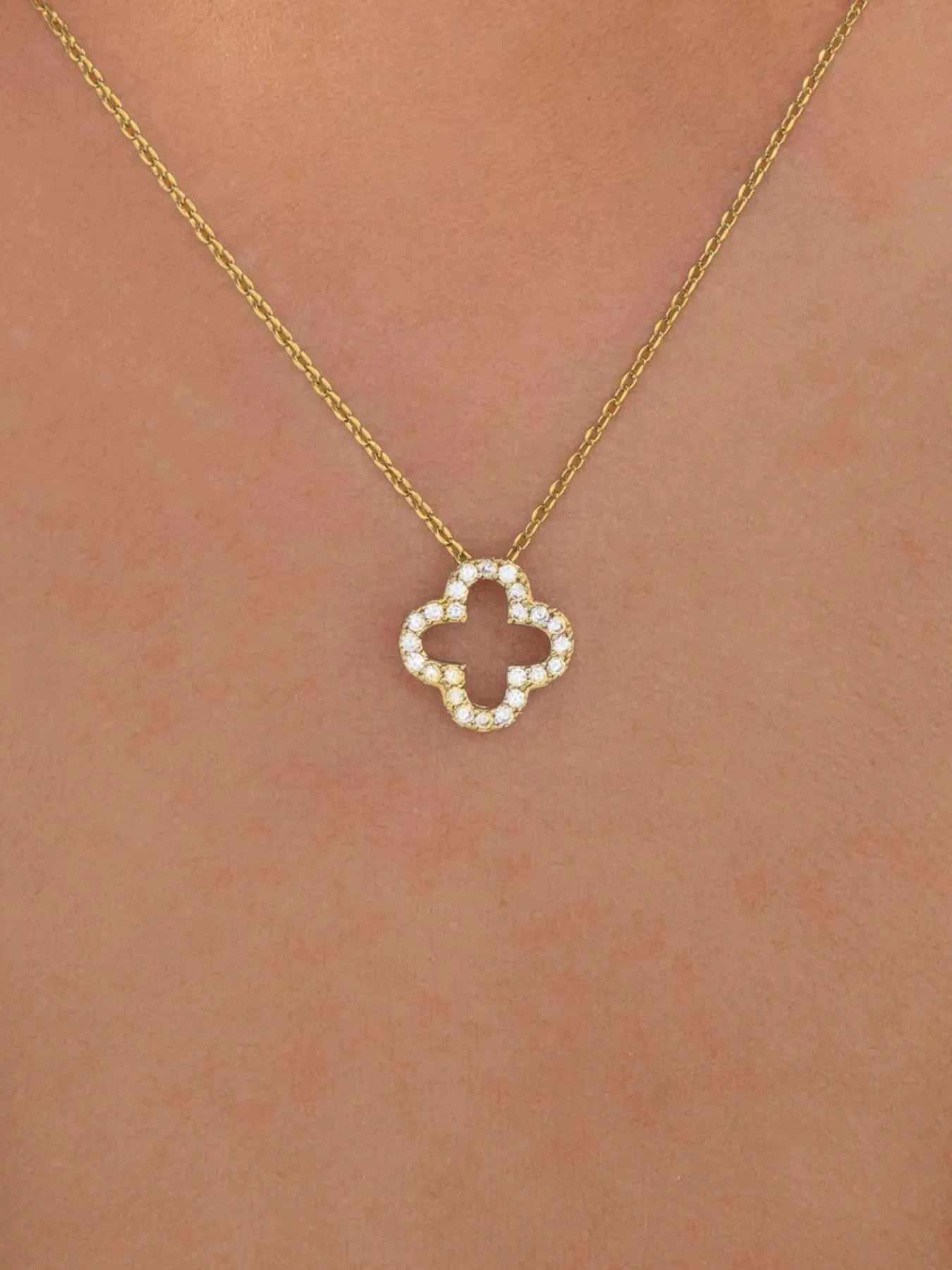 Inlaid Zircon Clover Pendant Necklace sold by Gigi Laurent