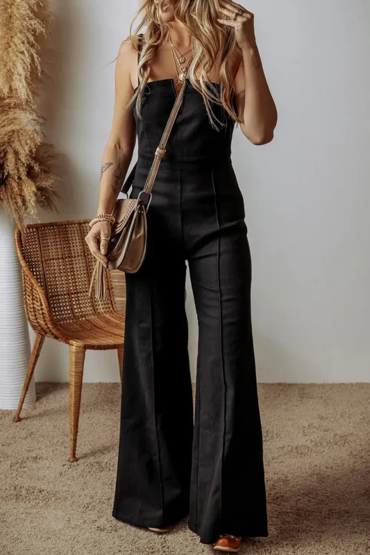 Spaghetti Straps Flare Denim Jumpsuit sold by Gigi Laurent
