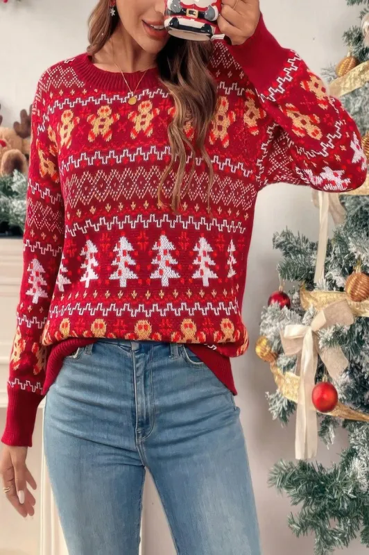 Knit Christmas Print Round Neck Loose Fit Sweater sold by Gigi Laurent