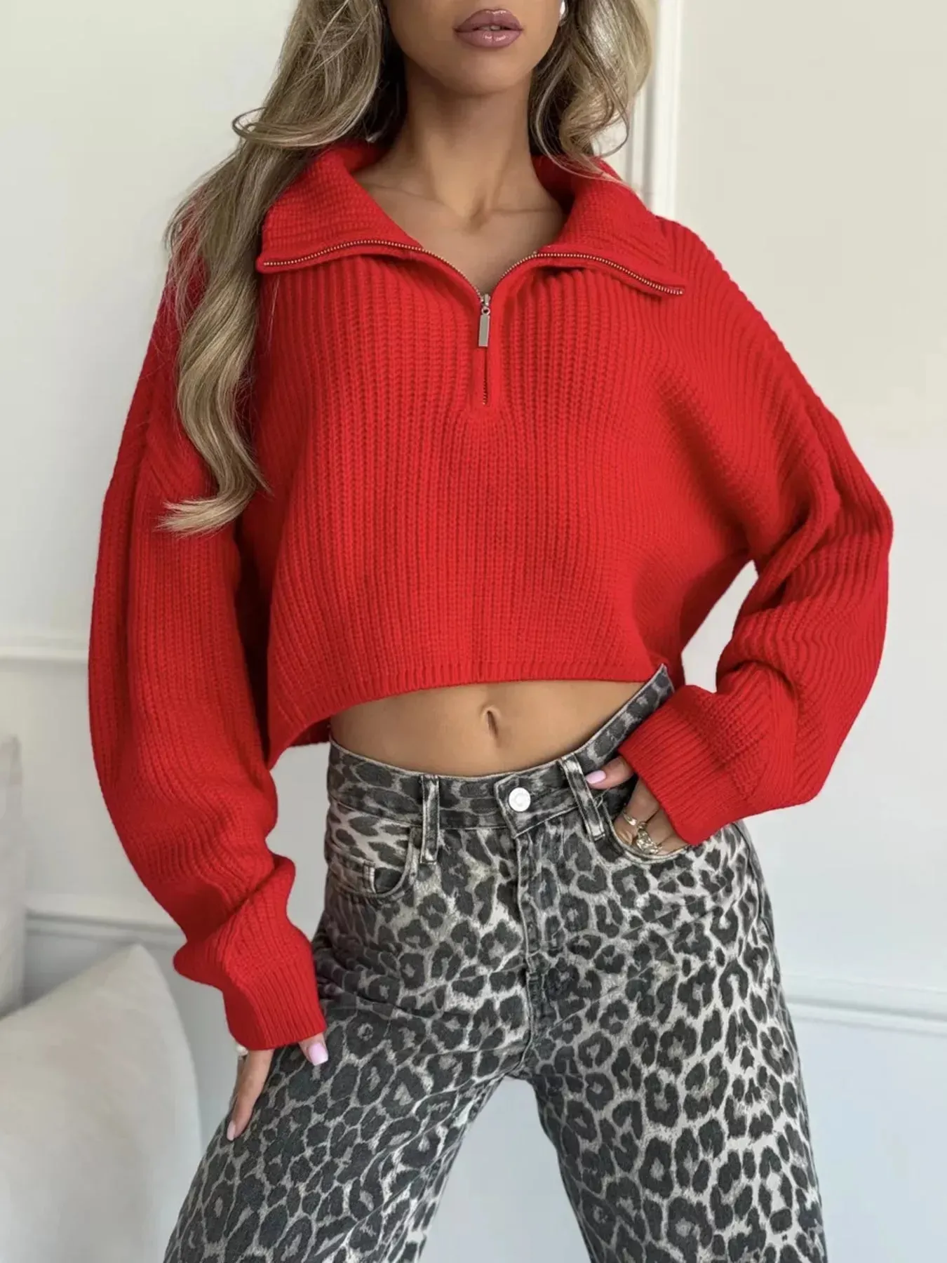 Half Zip Dropped Shoulder Sweater sold by Gigi Laurent