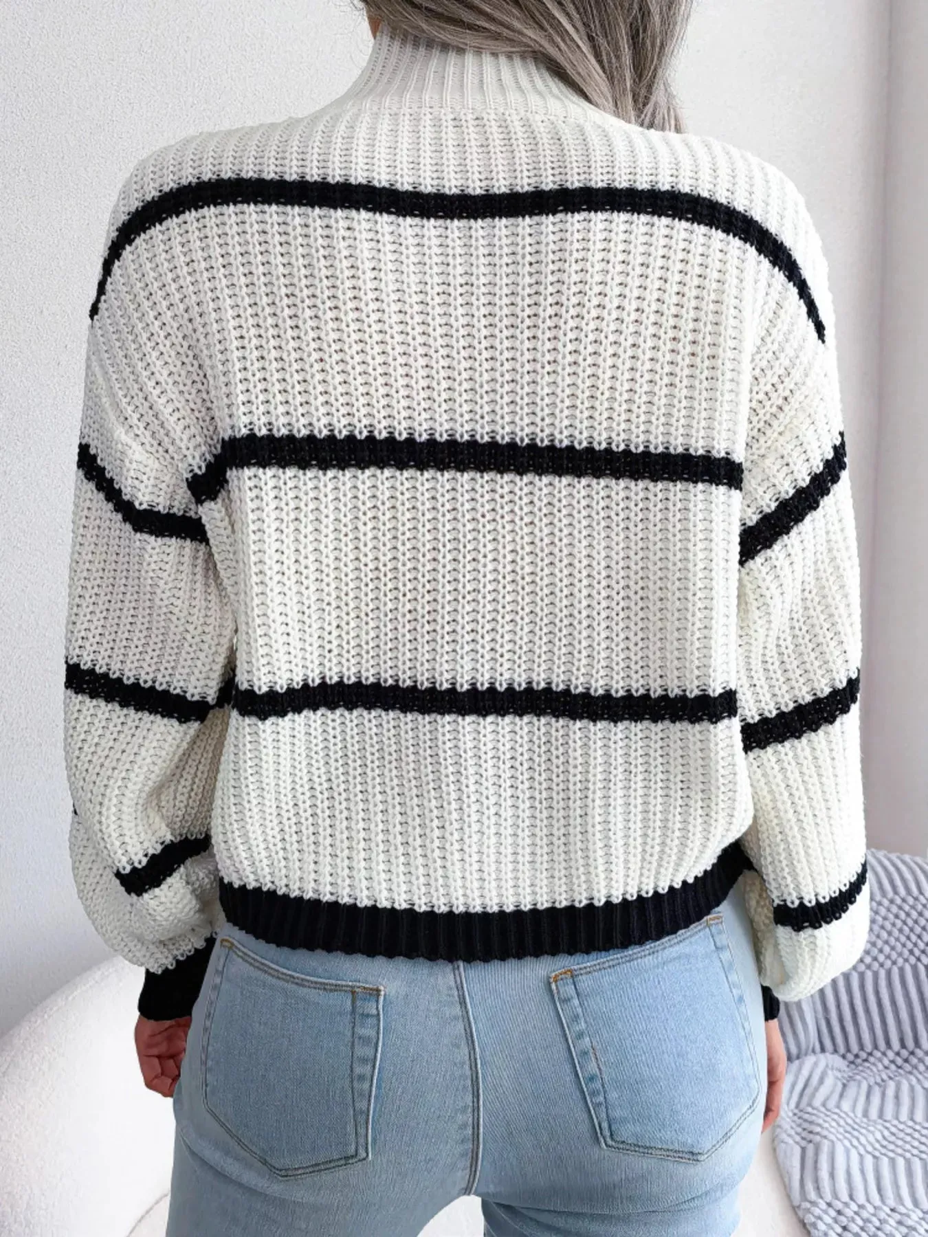 Full Size Striped Mock Neck Knit Sweater Plus Size sold by Gigi Laurent product image thumbnail 2