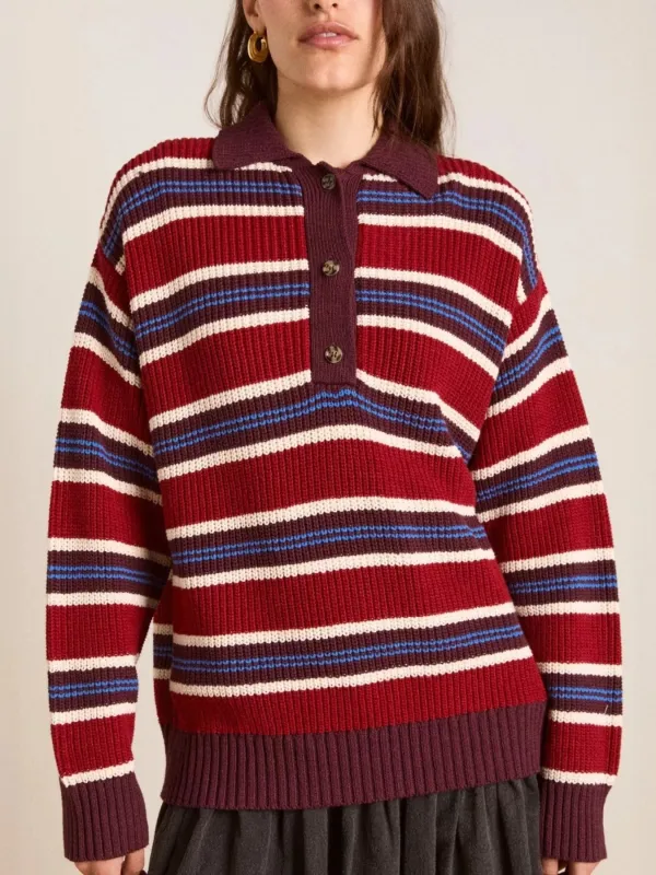 Striped Button Detail Polo Collar Sweater sold by Gigi Laurent