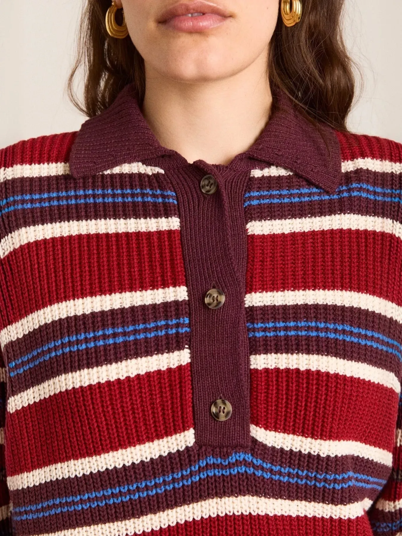 Striped Button Detail Polo Collar Sweater sold by Gigi Laurent product image thumbnail 2