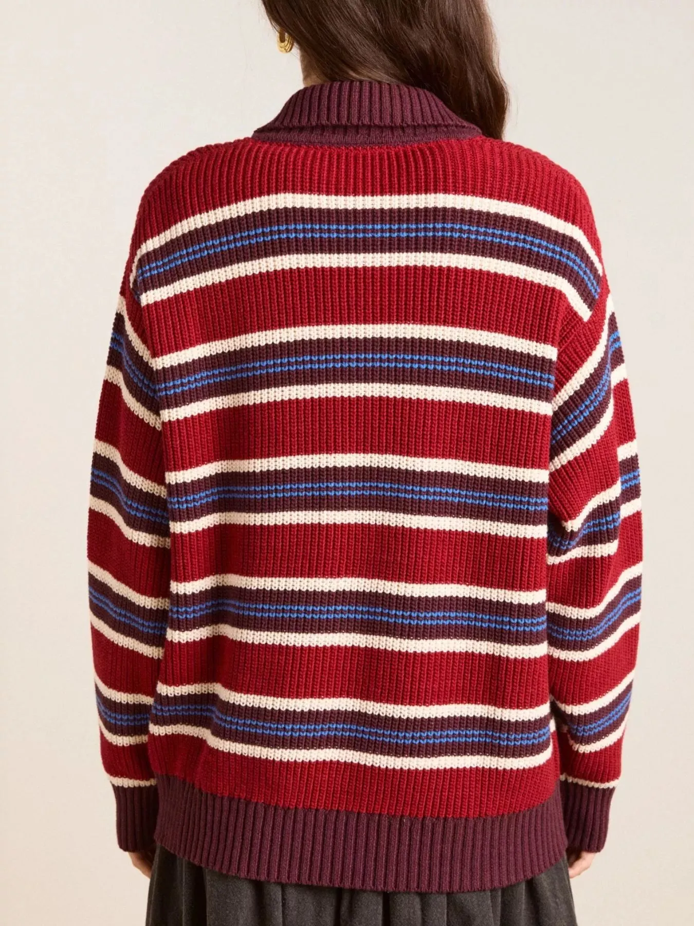 Striped Button Detail Polo Collar Sweater sold by Gigi Laurent product image thumbnail 3