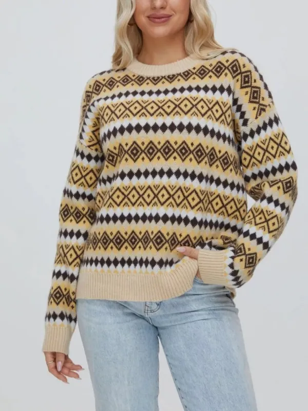 Geometric Pattern Round Neck Sweater made by Trendsi