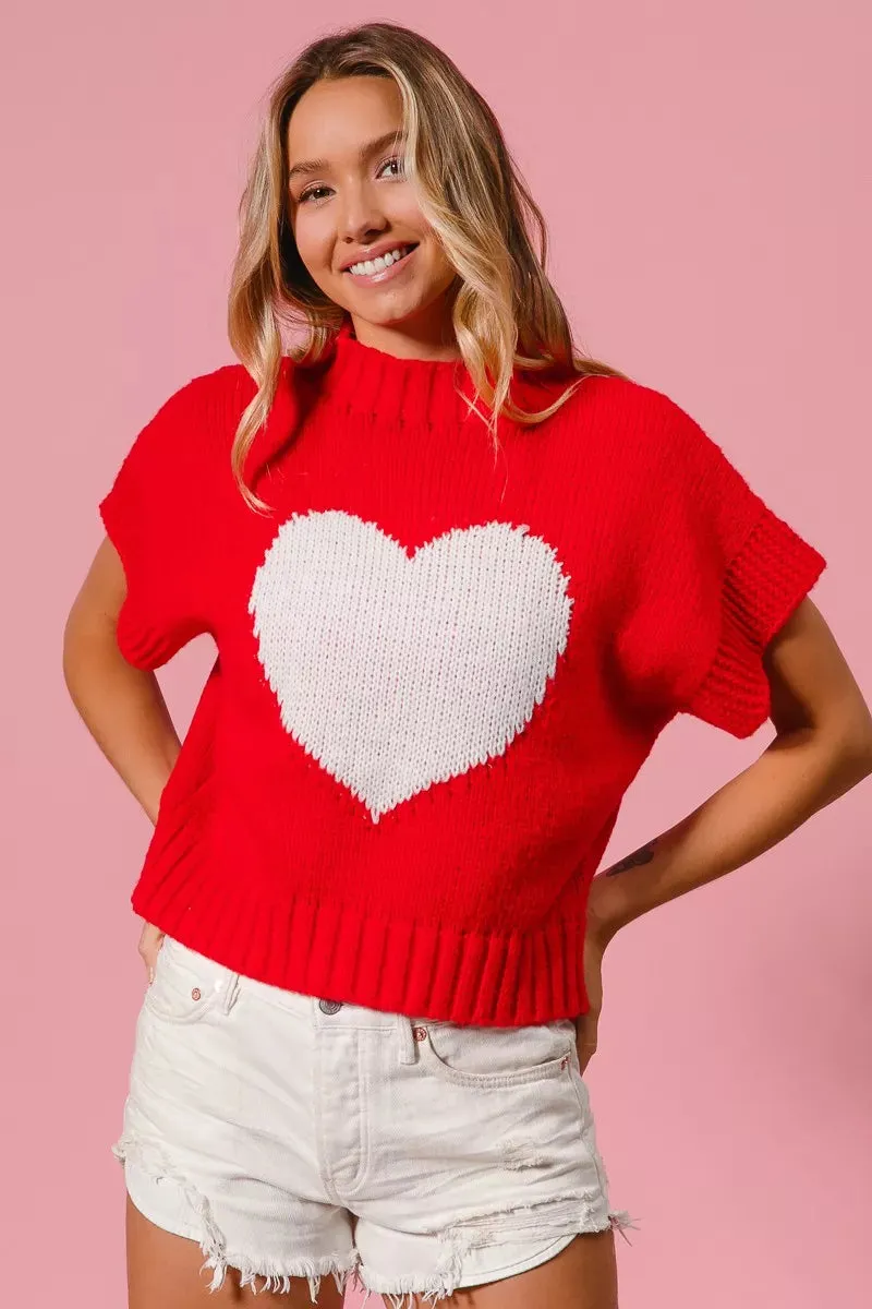 BiBi Rib Banded Heart Pattern Valentines Sweater sold by Gigi Laurent