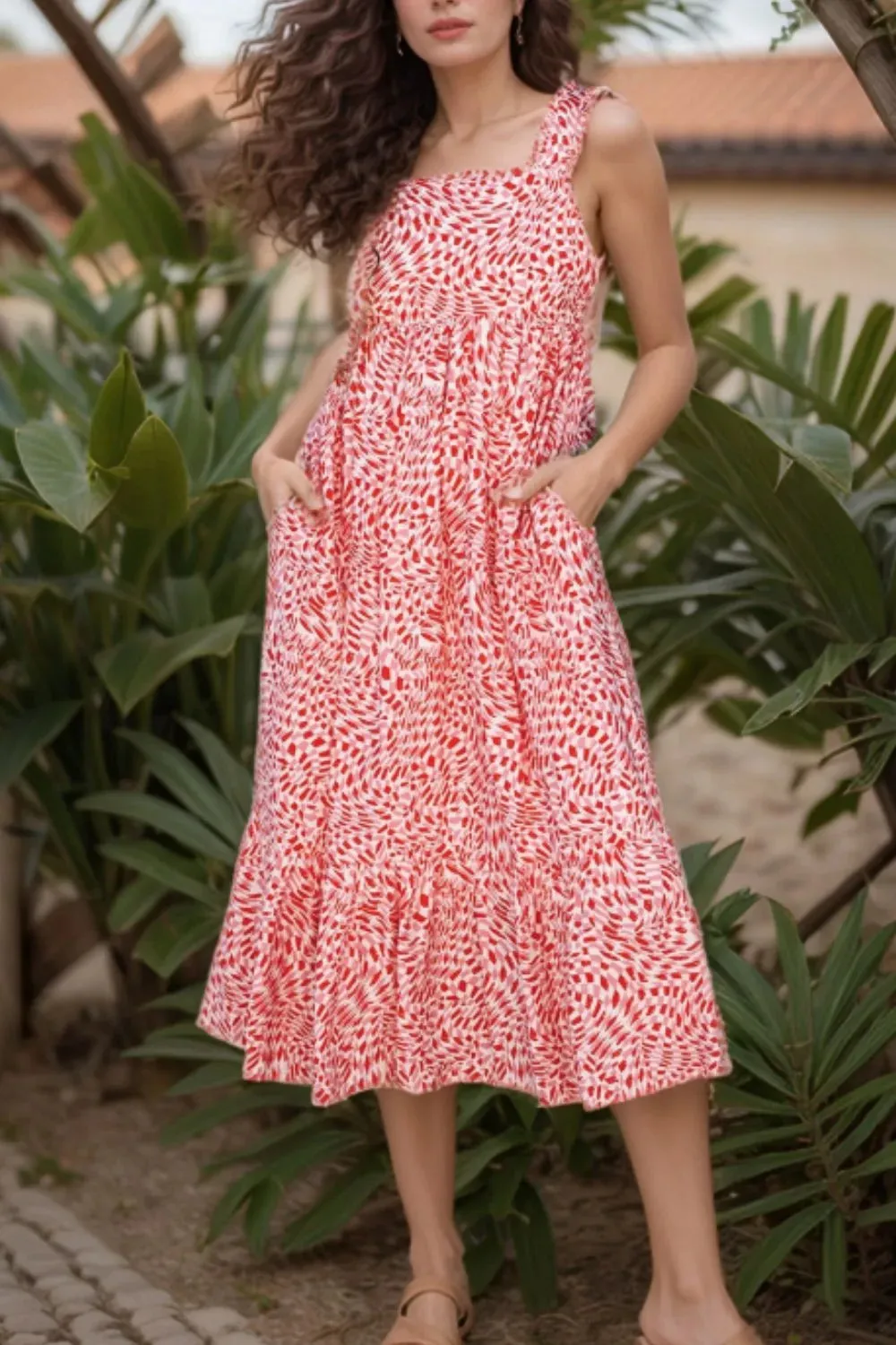 Geometric Print Knot Back Sleeveless Ruffle Hem Dress sold by Gigi Laurent product image thumbnail 2