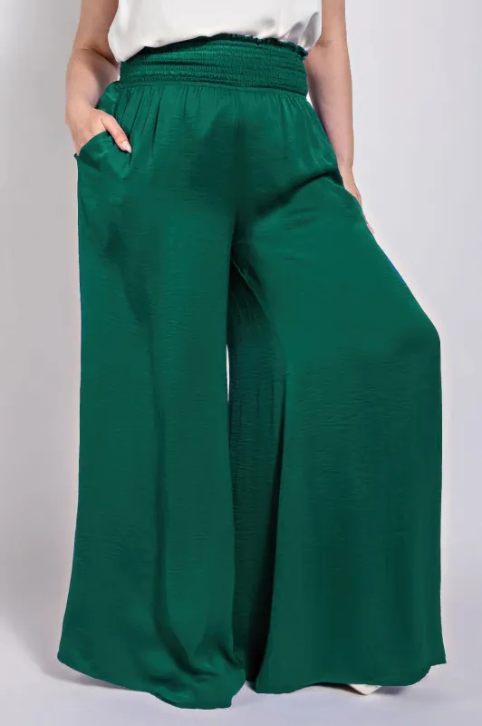 Washed Satin Wide Pants With Waist Smocked sold by Gigi Laurent