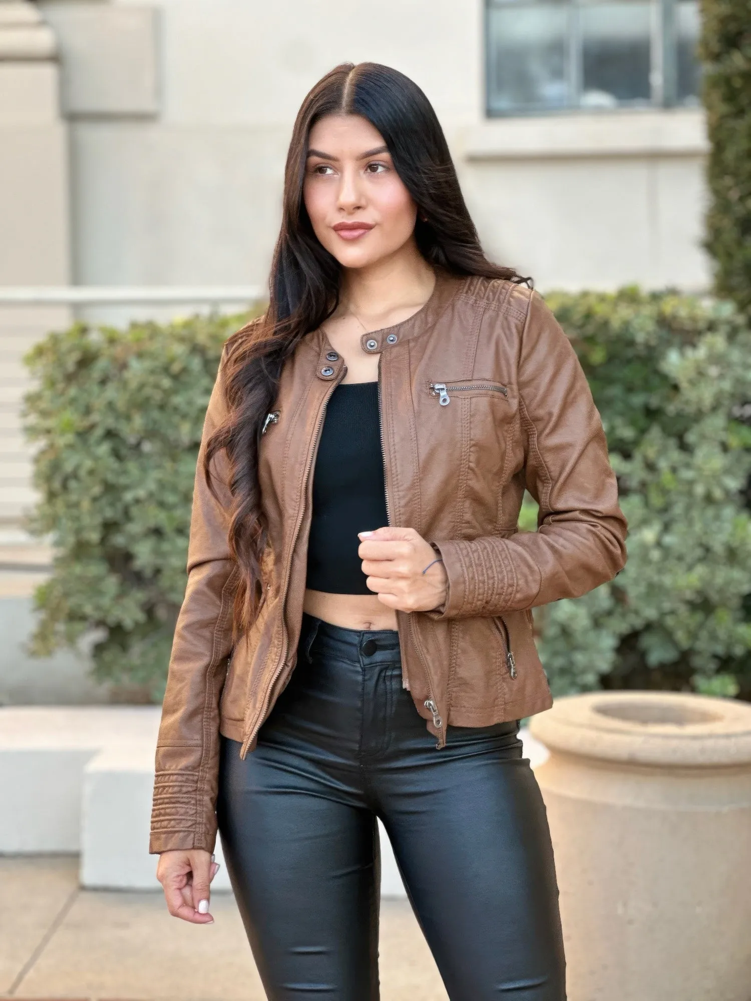 Woman Fashion Hooded Faux Leather Jacket sold by Gigi Laurent