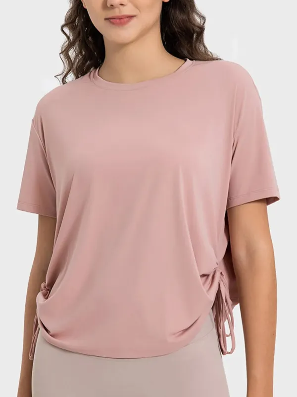 Millennia Drawstring Round Neck Short Sleeve Active T-Shirt sold by Gigi Laurent