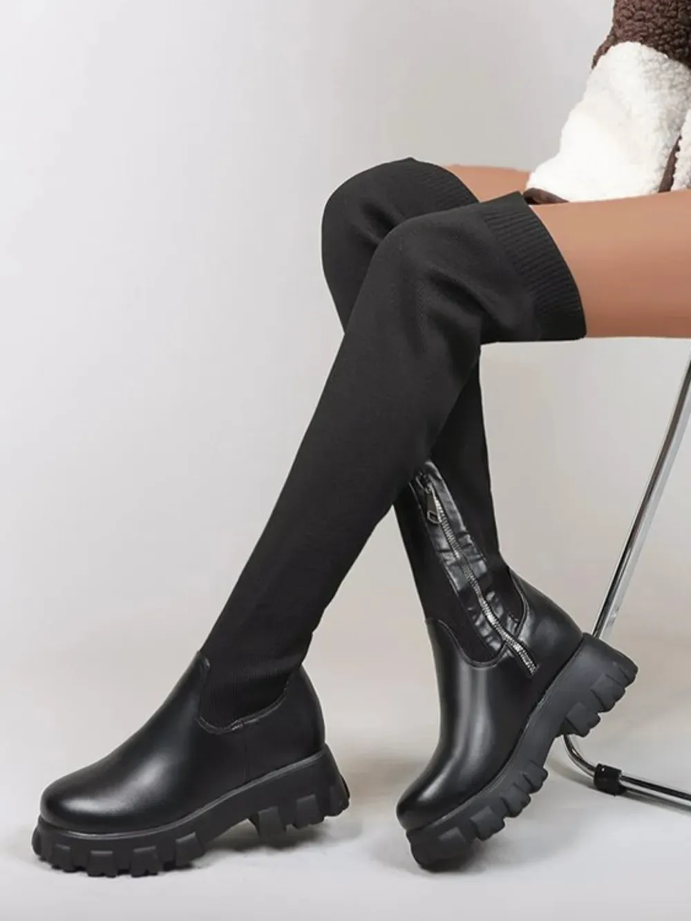 PU Leather Round Toe Platform Boots sold by Gigi Laurent product image thumbnail 4