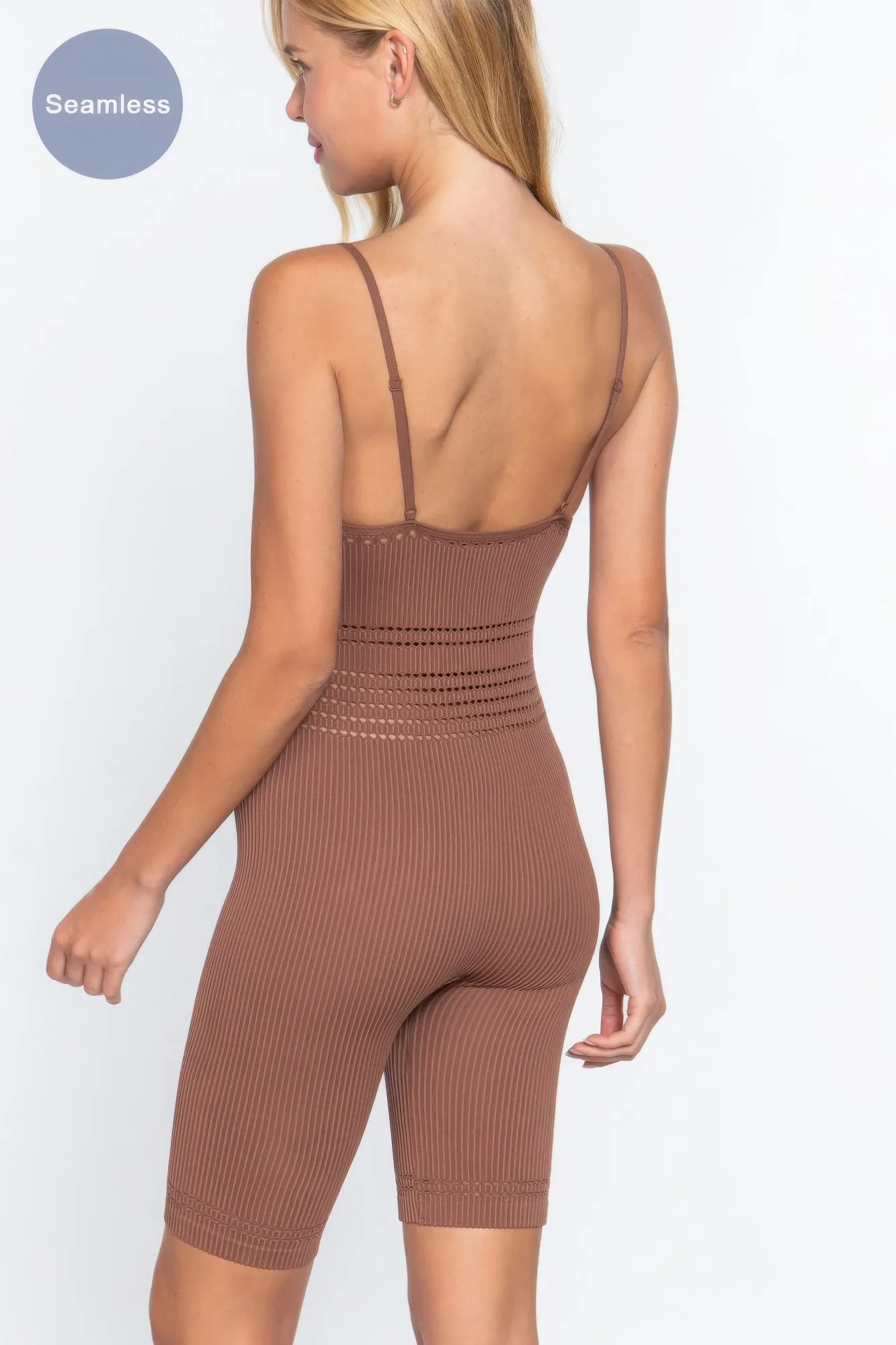 Round Neck Pointelle Detail Seamless Rib Romper sold by Gigi Laurent product image thumbnail 4