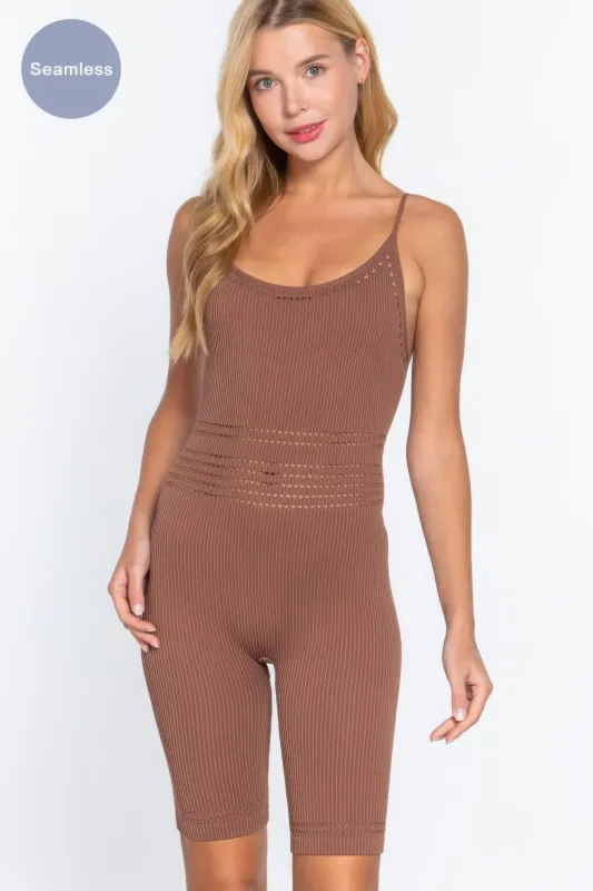 Round Neck Pointelle Detail Seamless Rib Romper made by C.C