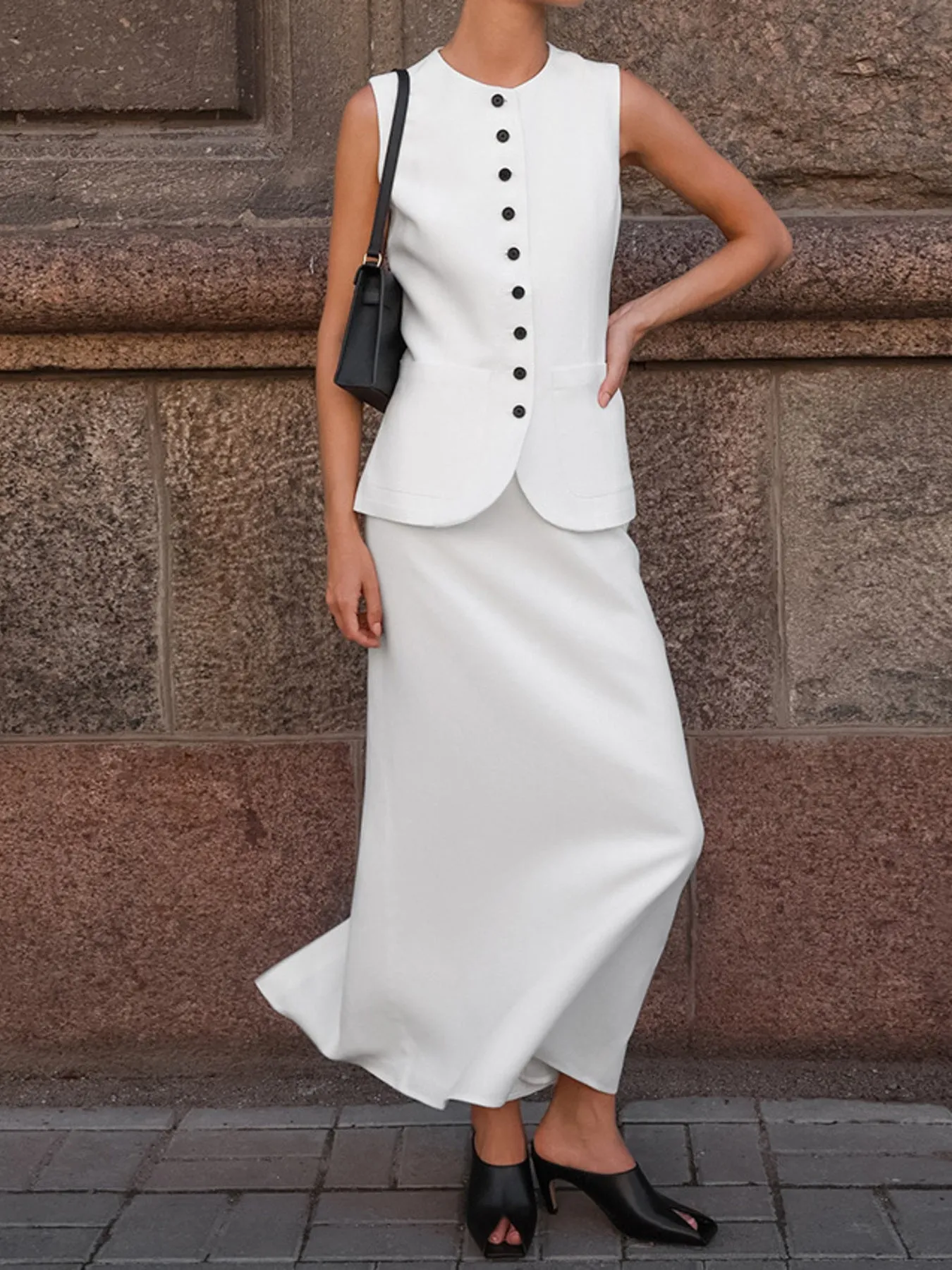 Button Up Vest and Maxi Skirt Set sold by Gigi Laurent