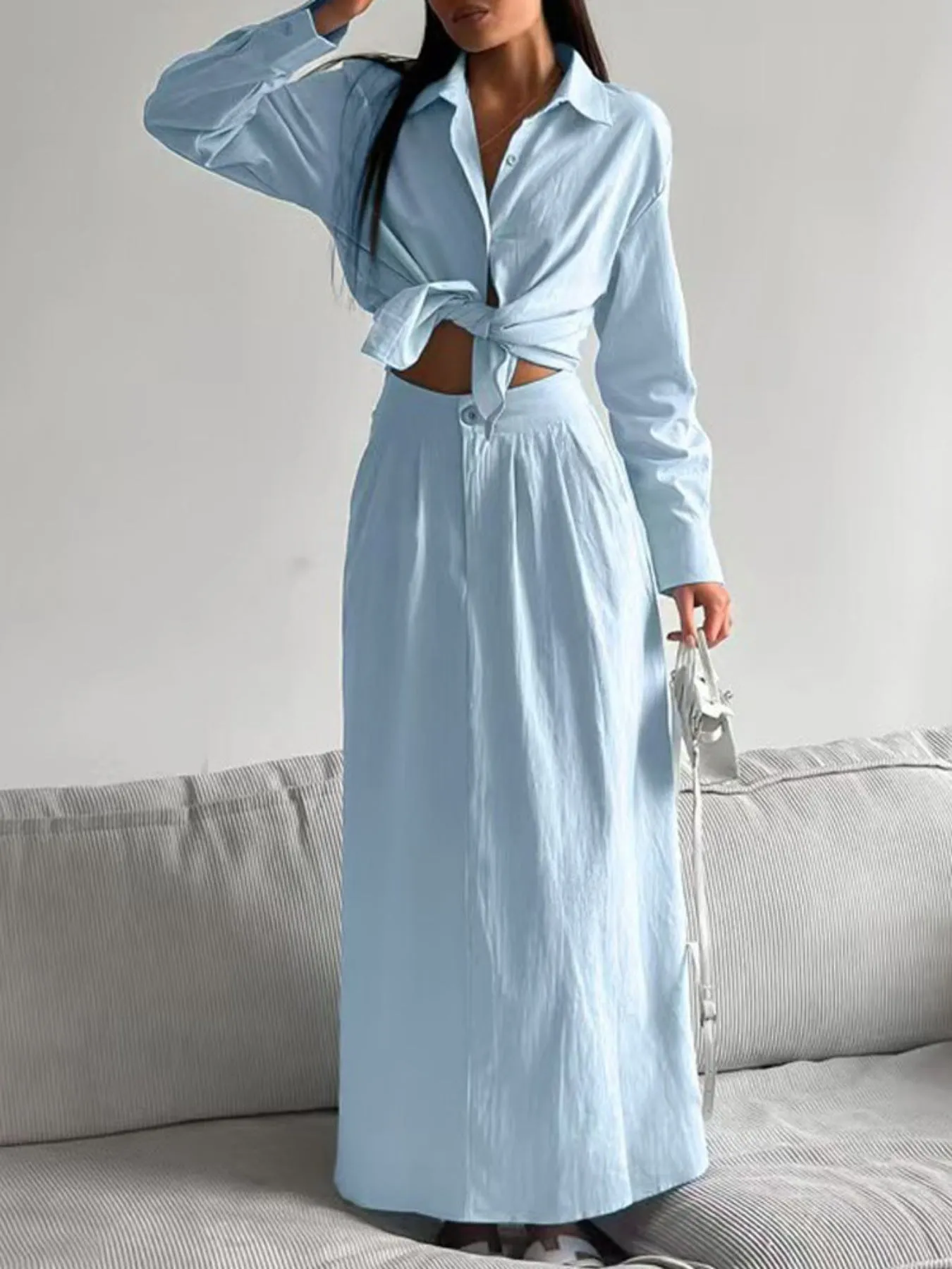 Tie-Front Shirt and Maxi Skirt Set sold by Gigi Laurent