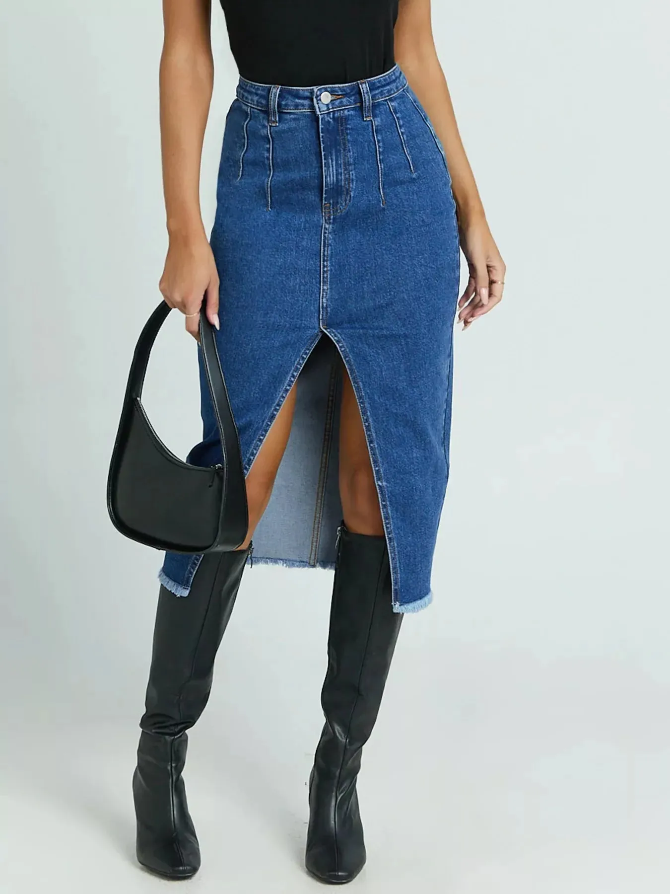 High-Waisted Slit Denim Skirt sold by Gigi Laurent product image thumbnail 3