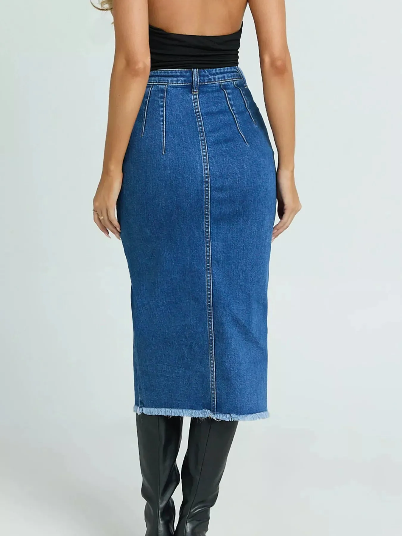 High-Waisted Slit Denim Skirt sold by Gigi Laurent product image thumbnail 5