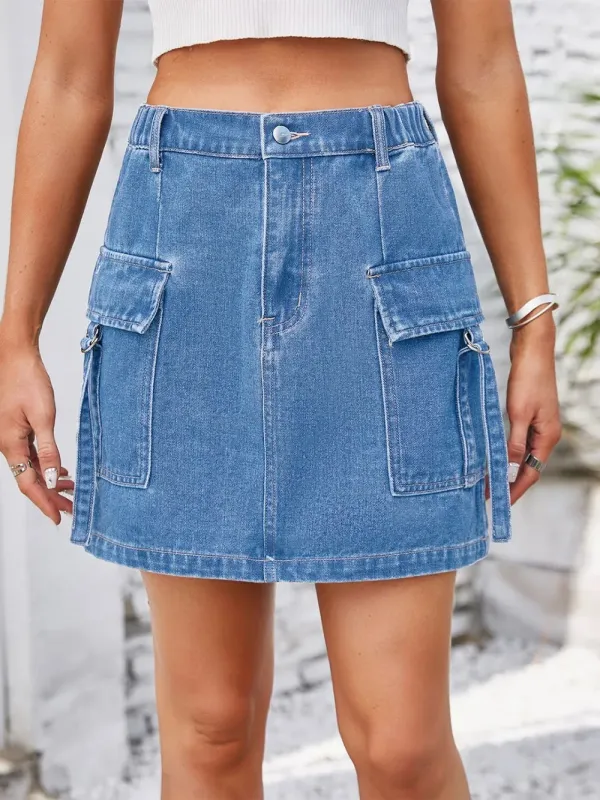 Pocketed Buttoned Denim Skirt sold by Gigi Laurent