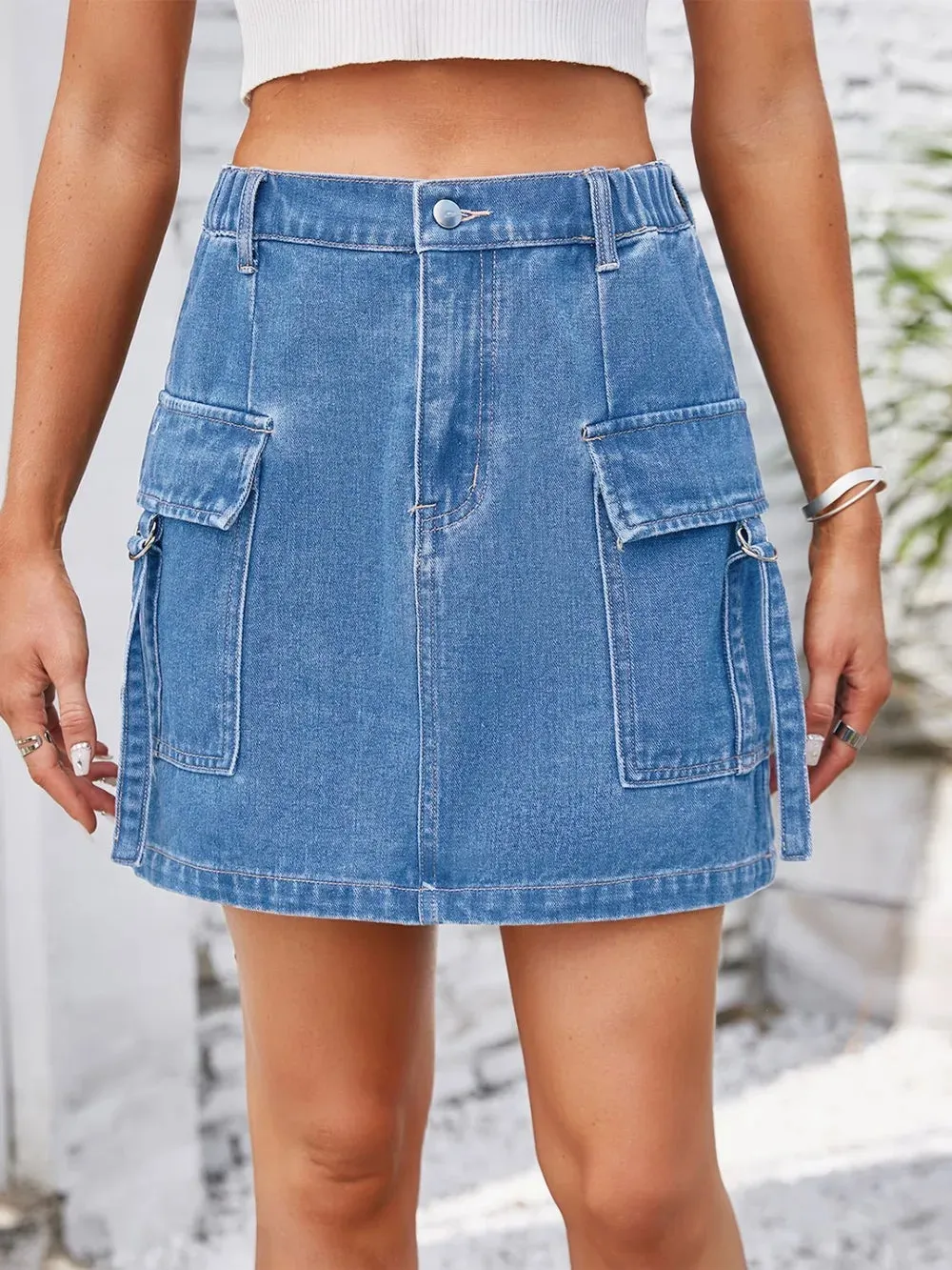 Pocketed Buttoned Denim Skirt sold by Gigi Laurent