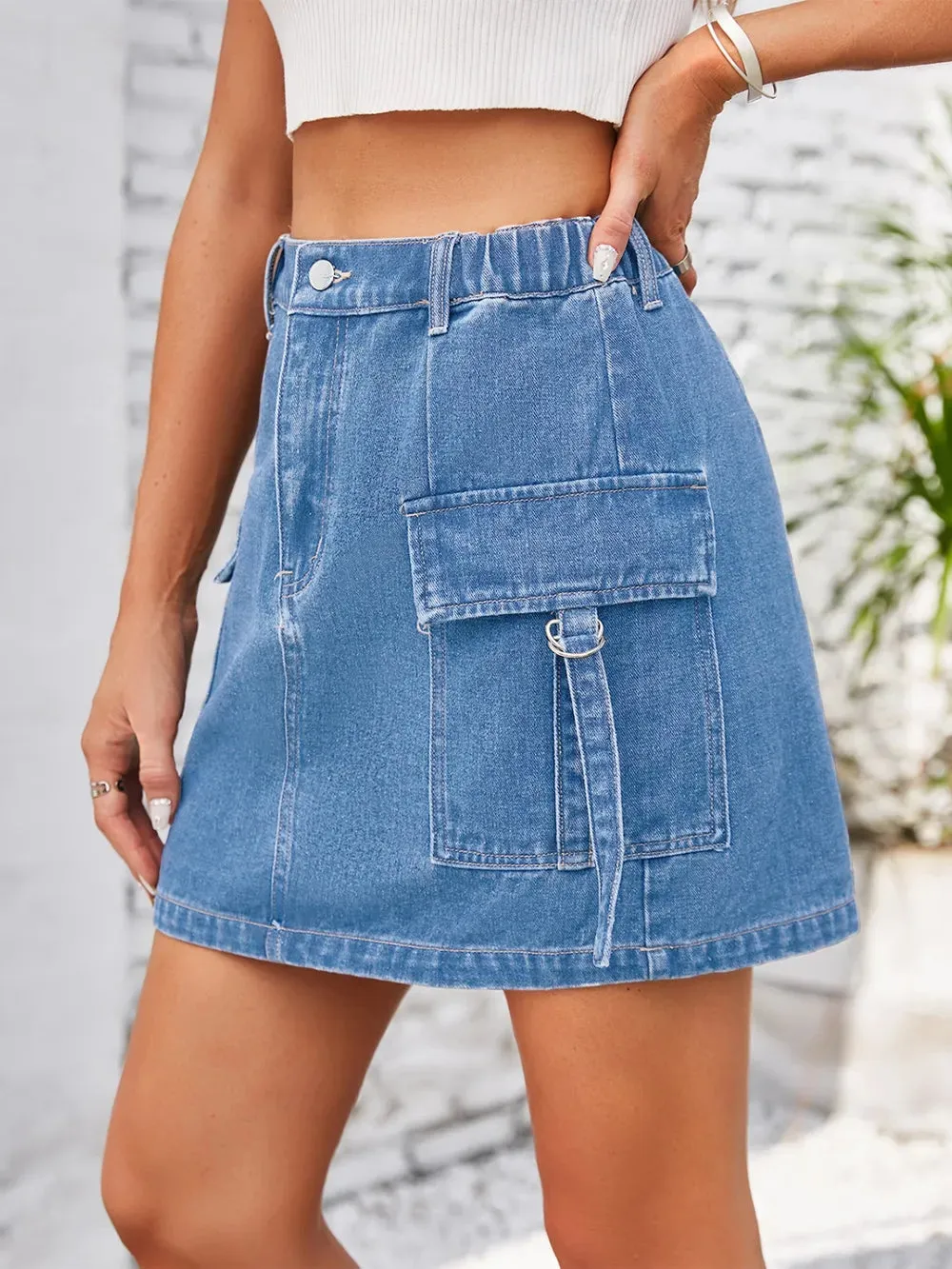 Pocketed Buttoned Denim Skirt sold by Gigi Laurent product image thumbnail 3