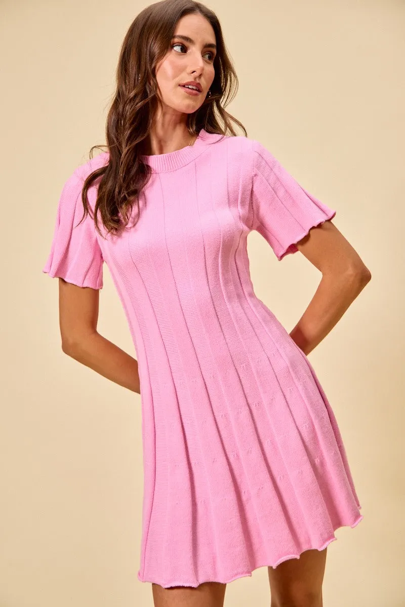 SO ME Wide Rib Short Sleeves Sweater Knit Mini Dress sold by Gigi Laurent