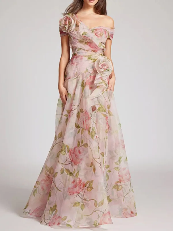 Floral Single Shoulder Maxi Dress made by Trendsi