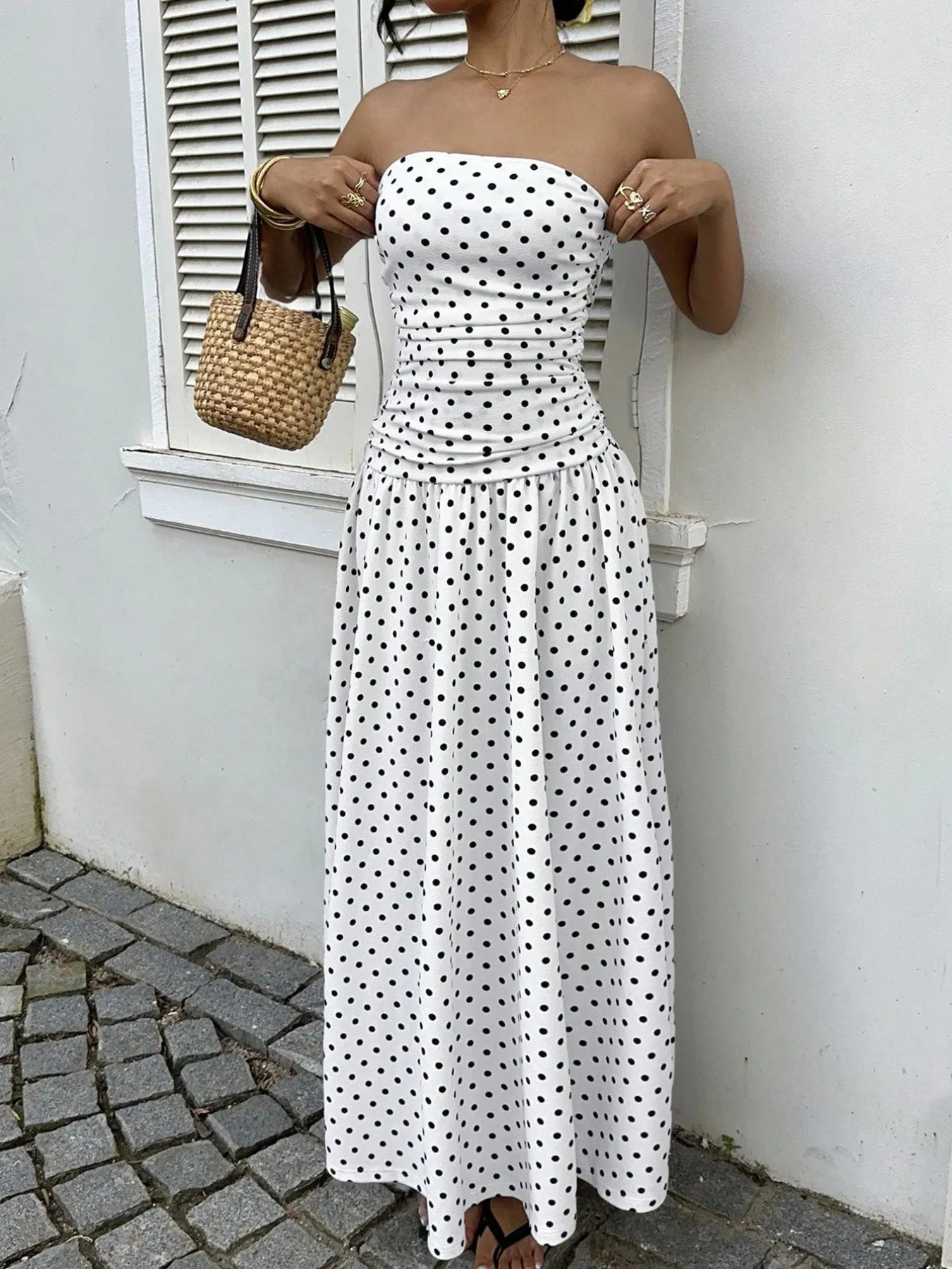 Polka Dot Ruched Strapless Maxi Dress sold by Gigi Laurent product image thumbnail 5