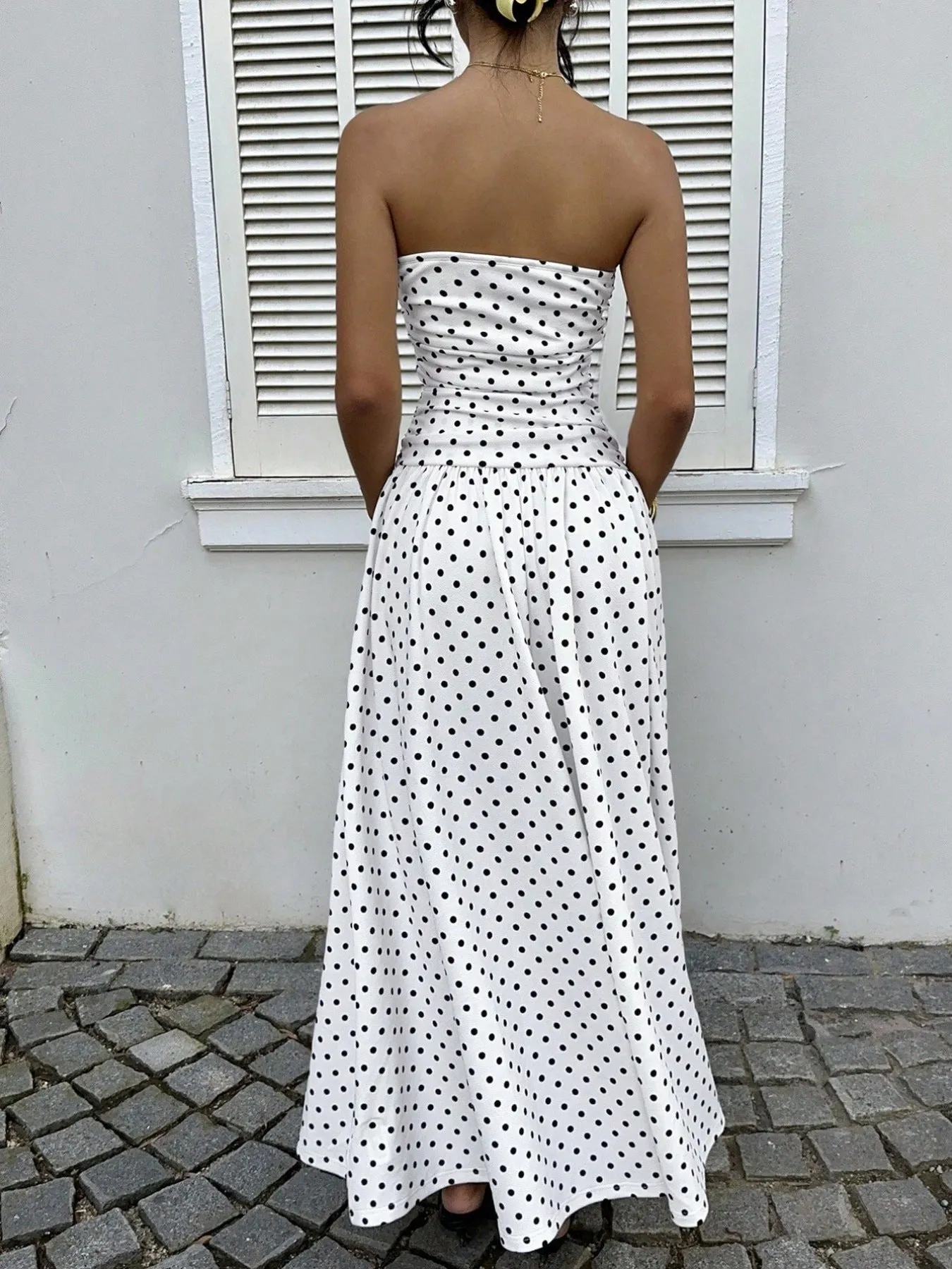 Polka Dot Ruched Strapless Maxi Dress sold by Gigi Laurent product image thumbnail 3