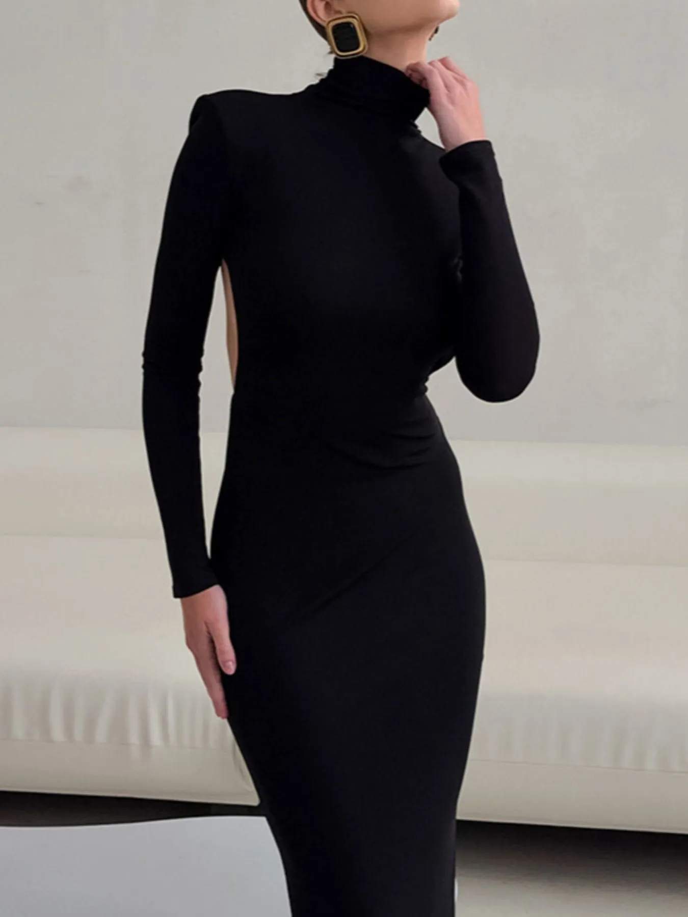 Backless Turtleneck Long Sleeve Bodycon Maxi Dress sold by Gigi Laurent product image thumbnail 2