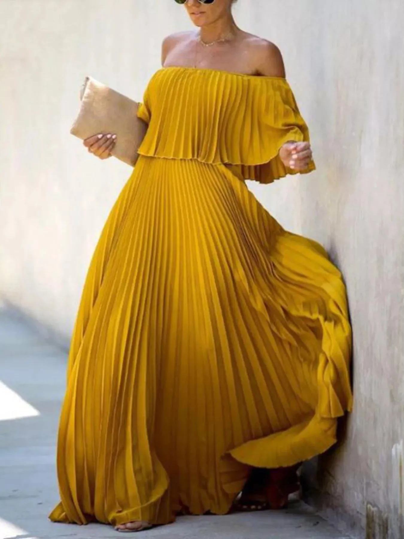 Full Size Off-Shoulder Pleated Maxi Dress Plus Size sold by Gigi Laurent product image thumbnail 4