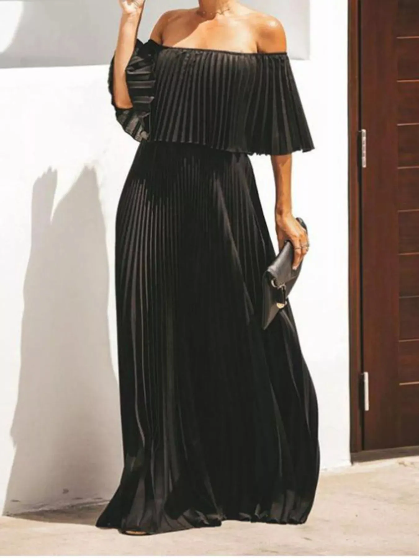 Full Size Off-Shoulder Pleated Maxi Dress Plus Size sold by Gigi Laurent