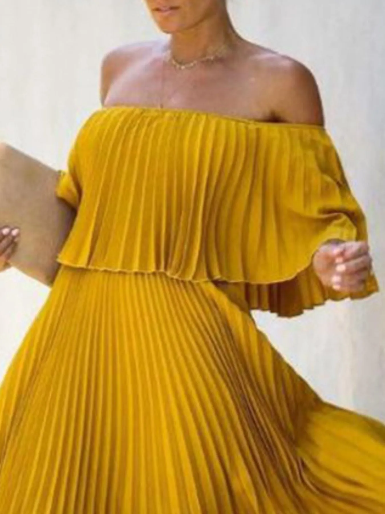 Full Size Off-Shoulder Pleated Maxi Dress Plus Size sold by Gigi Laurent product image thumbnail 5