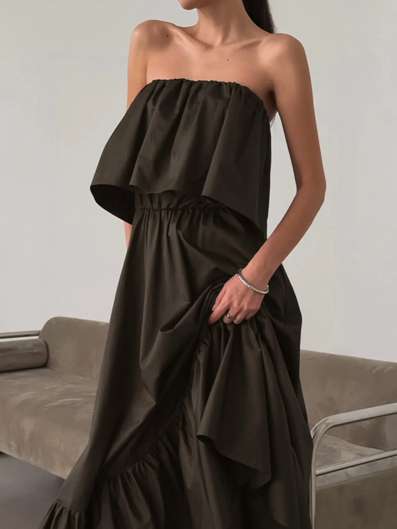 Off-Shoulder Ruffle Hem Maxi Dress sold by Gigi Laurent product image thumbnail 3