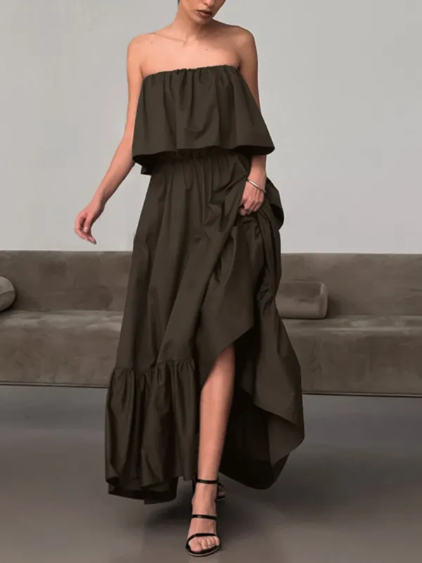 Off-Shoulder Ruffle Hem Maxi Dress made by Trendsi