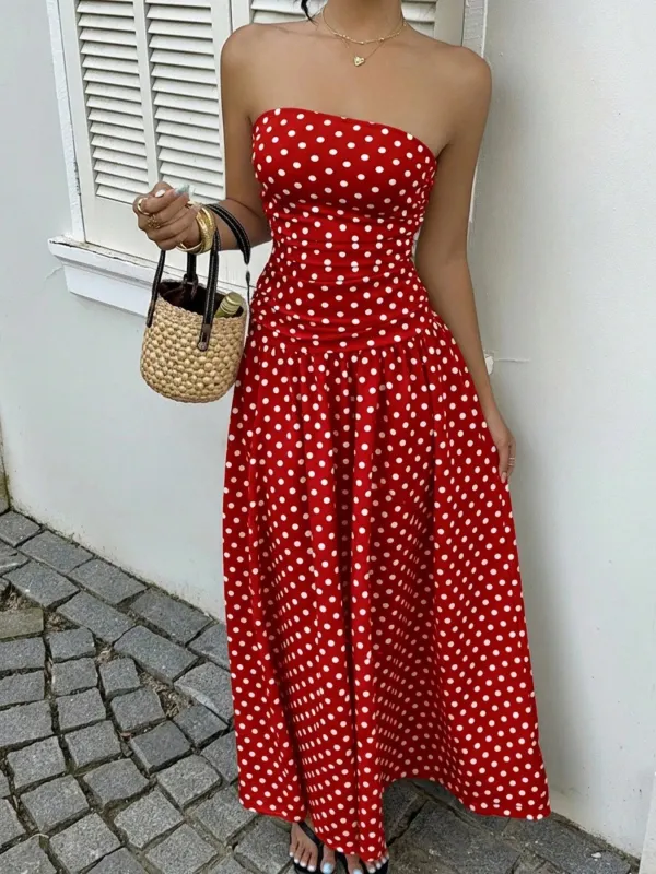 Polka Dot Strapless Maxi Dress made by Trendsi