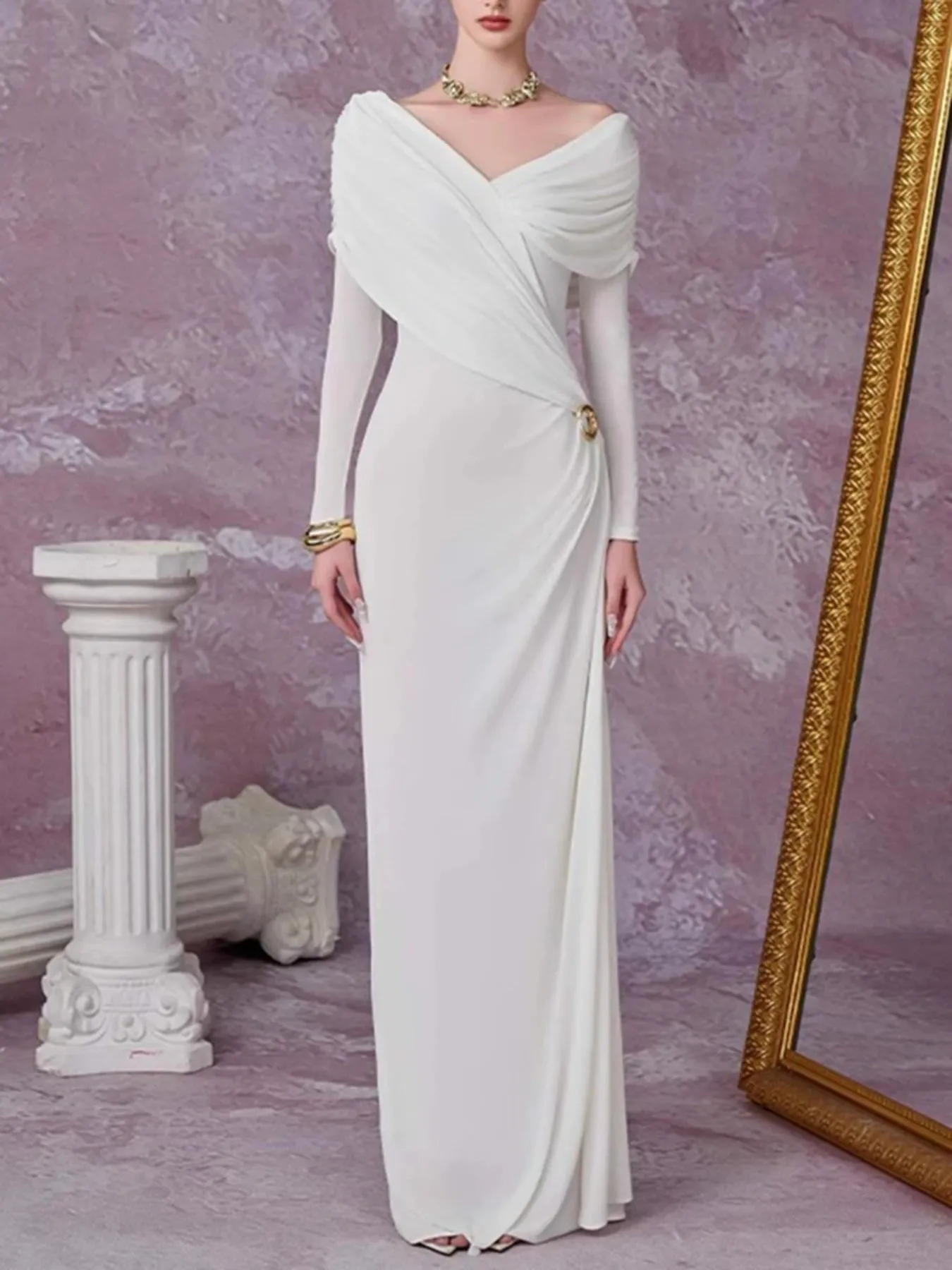 Ruched Draped Long Sleeve Maxi Dress sold by Gigi Laurent product image thumbnail 3