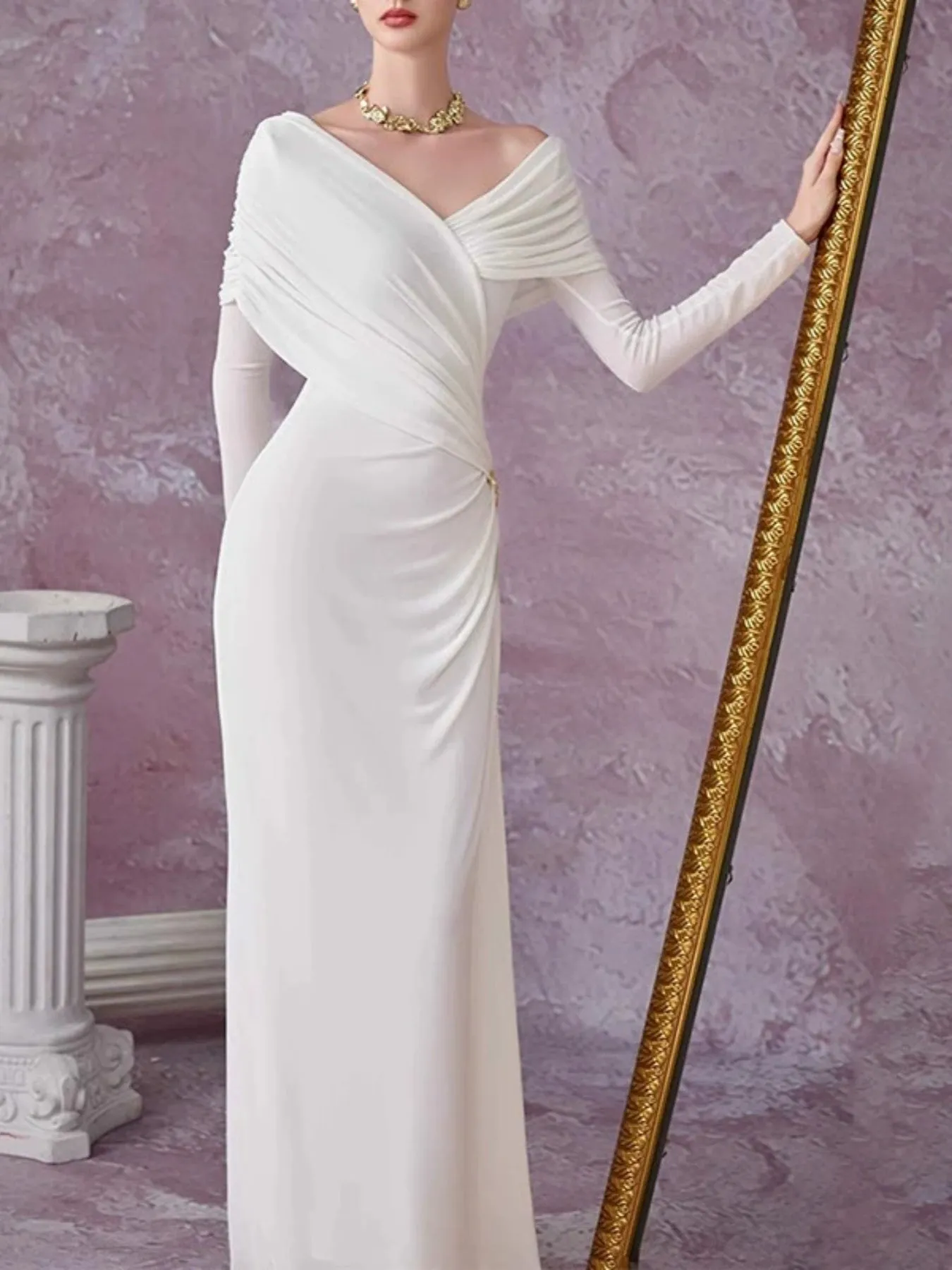 Ruched Draped Long Sleeve Maxi Dress sold by Gigi Laurent product image thumbnail 4