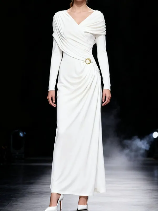 Ruched Draped Long Sleeve Maxi Dress sold by Gigi Laurent