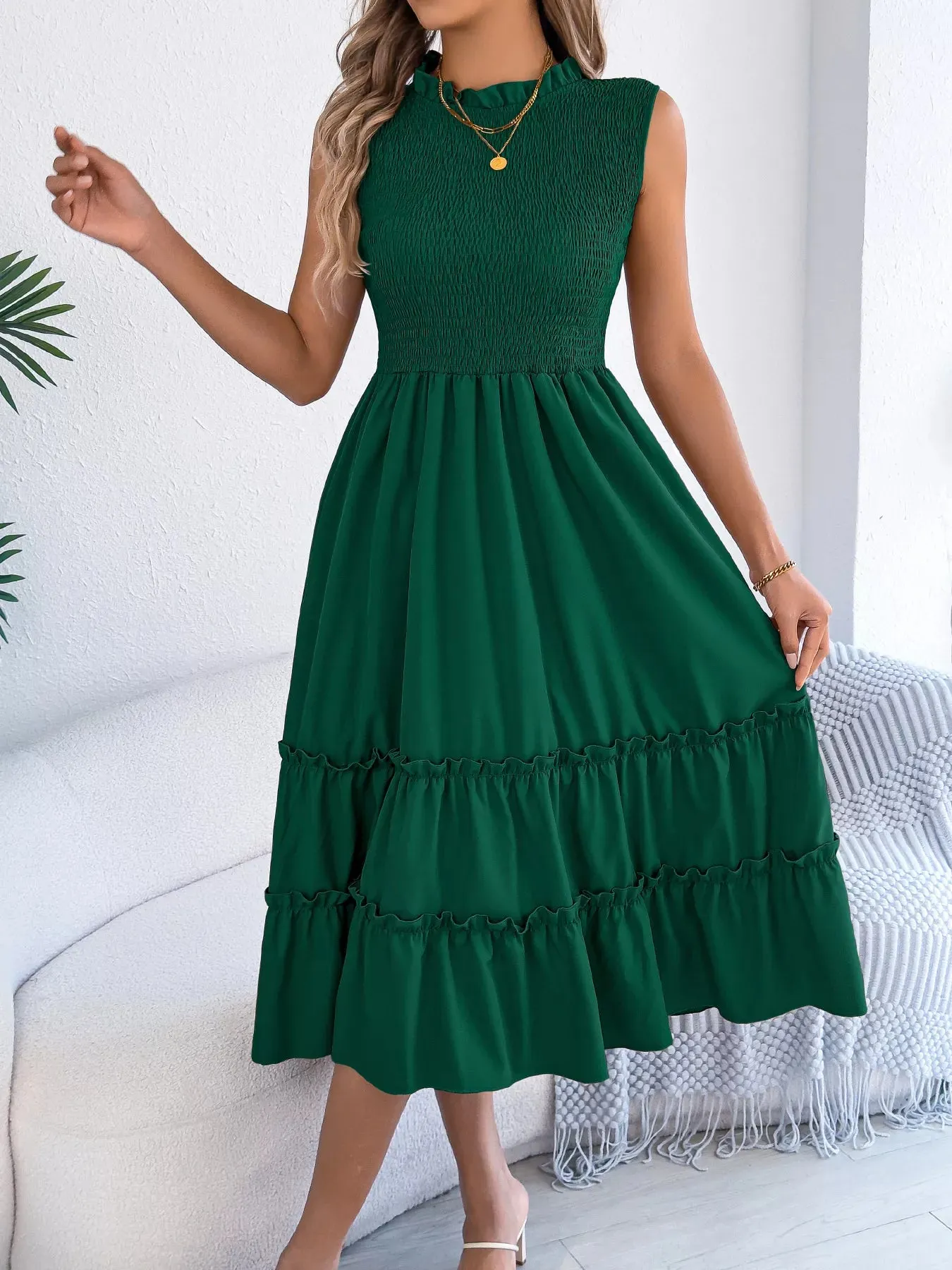 Smocked Sleeveless Tiered Dress sold by Gigi Laurent product image thumbnail 4