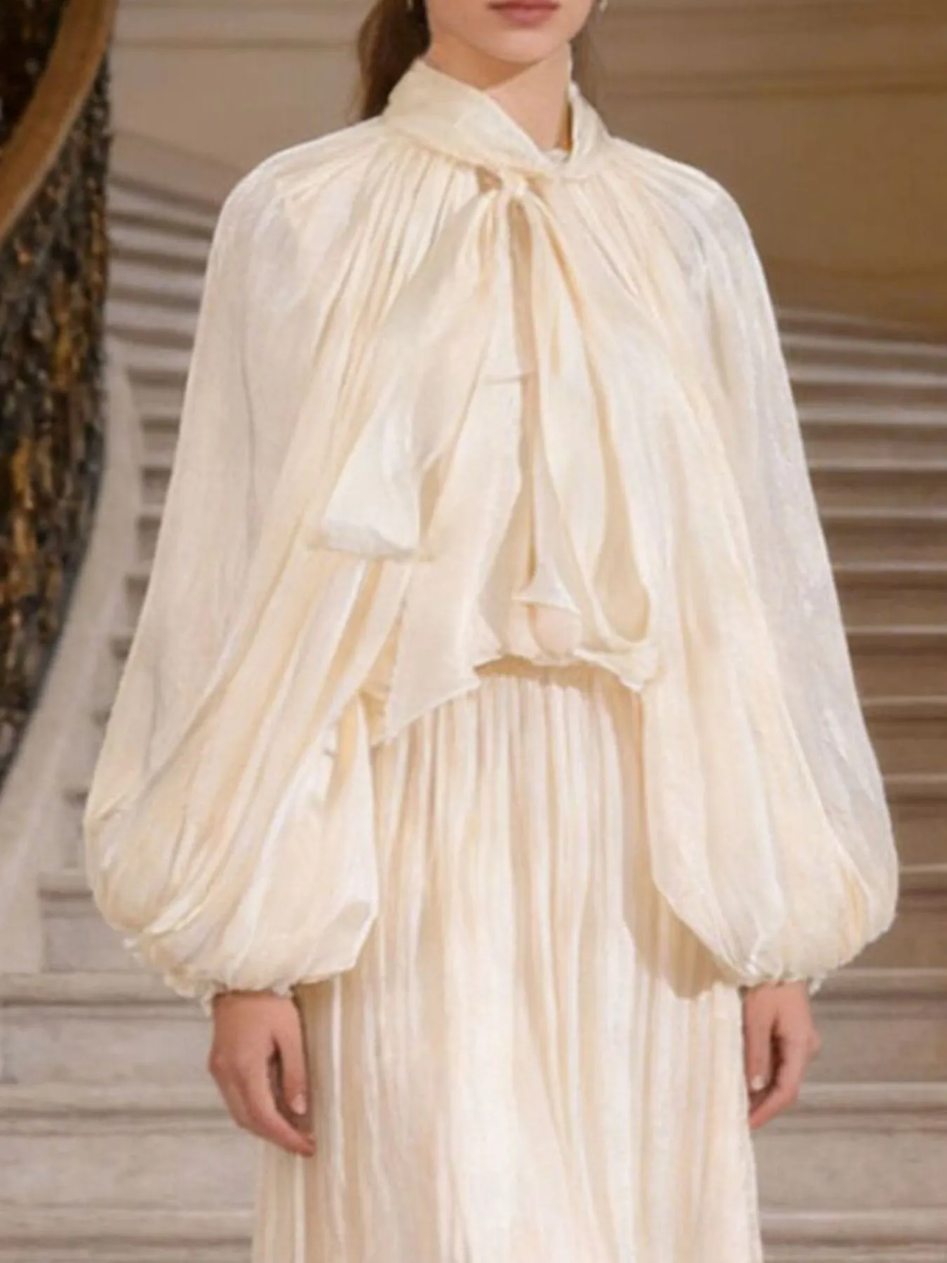 Tie Front Balloon Sleeve Midi Dress sold by Gigi Laurent product image thumbnail 2